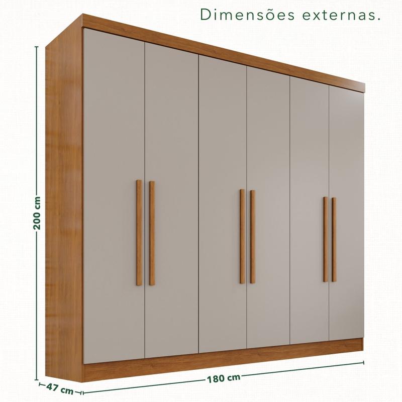Guarda-Roupa Casal 6 Portas 2 Gavetas França Cinamomo/Off White